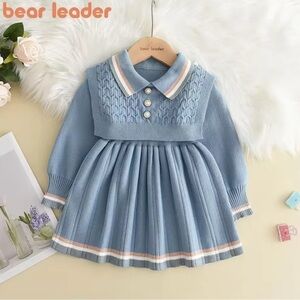 [KID] BEAR LEADER Blue Knit Sweater Dress 3T/100cm | Cozy Toddler Fall/Winter